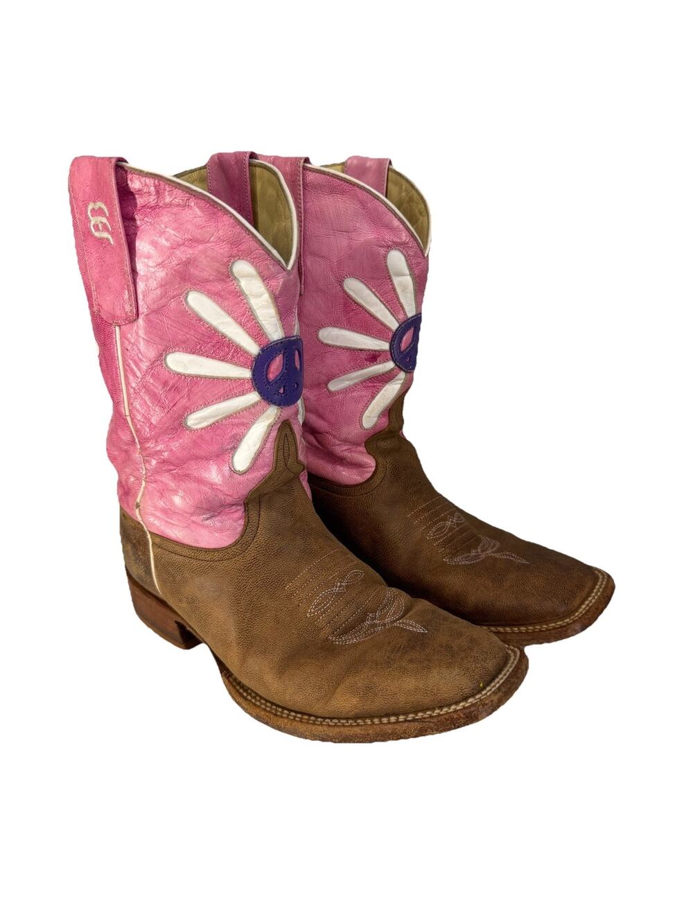 Anderson Bean Horse Power Western Boots Girls 3 Pink Floral Square Toe